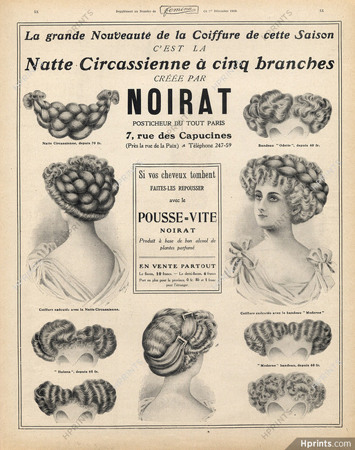 Noirat (Hairstyle) 1909 Hairpiece, Postiches, Natte Circassienne, Westfield