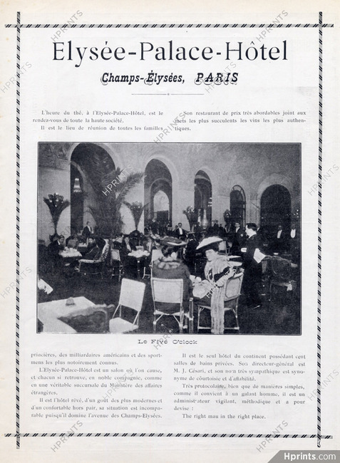 Elysée Palace Hotel 1926 Parisian Hotel, Le Five O'clock