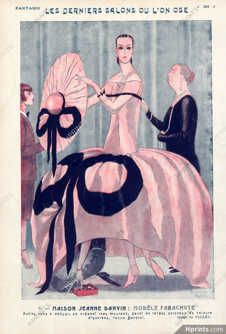 Armand Vallée 1926 "Les derniers salons ou l'on ose" Modèle parachute, Jeanne Lanvin Caricature, Fitting