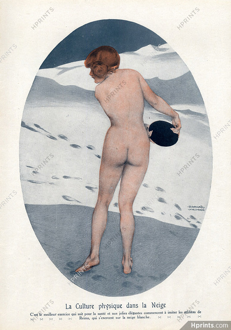 Raphaël Kirchner 1914 Winter Sport in the Snow Nude