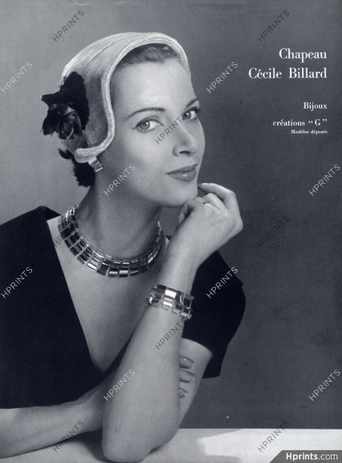 Créations G (Jewels) 1954 Necklace Bracelet Earring Cecile Billard Hat