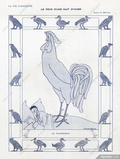 Markous 1910 "Le Cauchemar" the Nightmare Cockerel Owl Eagle