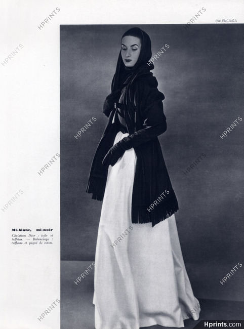 Balenciaga 1952 Evening Gown Black and White