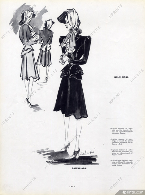 Balenciaga 1940 Original Costume double Basque Schompre