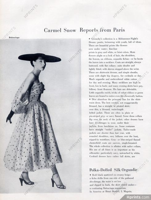 Balenciaga 1954 Summer Dress, Louise Dahl-Wolfe, Fashion Photography, Texte Carmel Snow