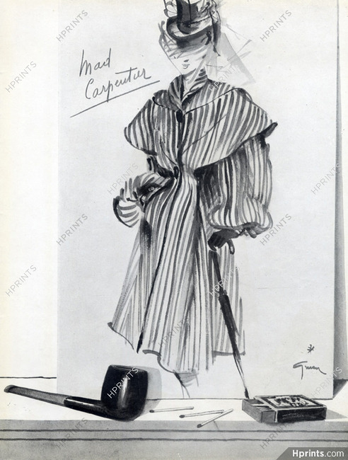 Mad Carpentier 1945 Winter Coat, René Gruau, Fashion Illustration