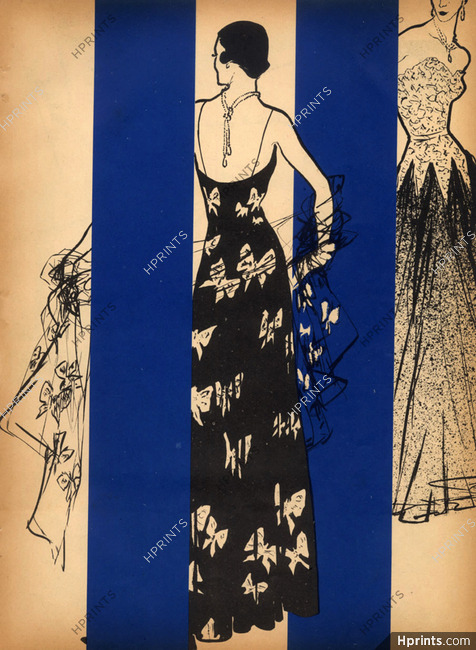 Eisenberg Originals 1951 Butterfly-Printed Tulle Stole, Evening Gown, René Gruau
