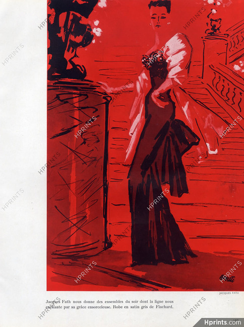 Jacques Fath 1948 Benito, Evening Gown, Fashion Illustration