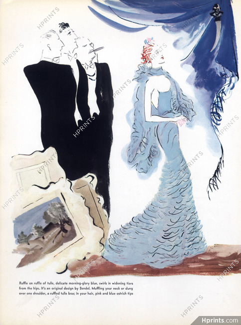 Henri Bendel 1936 Evening Gown Morning-Glory Blue Marcel Vertes