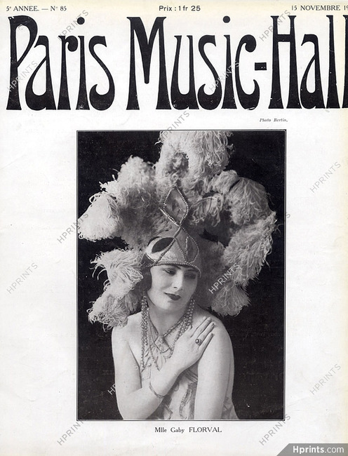Paris Music-Hall 1924 Miss Gaby Florval Chorus Girl Feathers Hat Costume