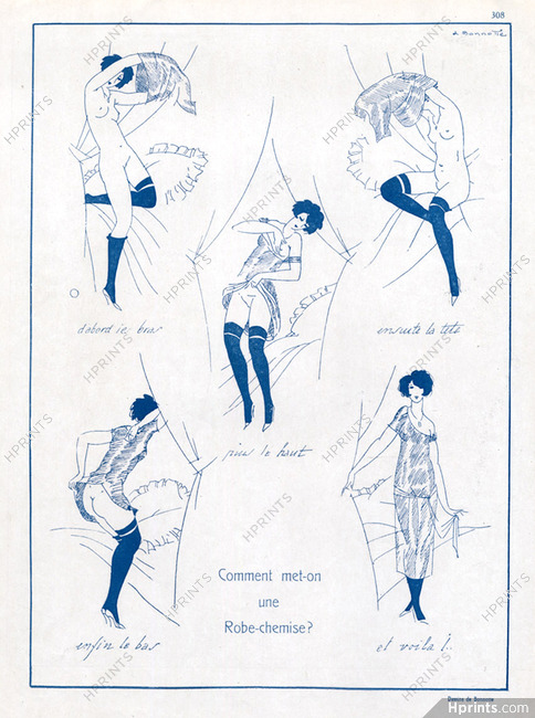 Leon Bonnotte 1924 Lingerie Stockings Nude, Nudity Babydoll, Negligee