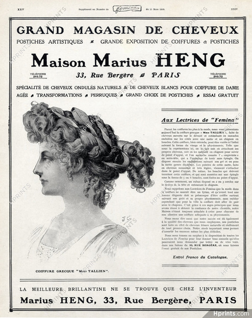 Marius Heng (Hairstyle) 1909 Greek Hairpieces, Wig