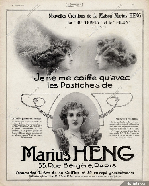 Marius Heng (Hairstyle) 1912 Hairpieces The Butterfly and the Filon Models
