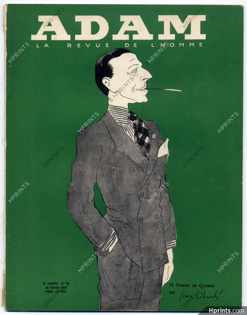 Adam 1933 N°82 Jean Oberlé, Francis de Croisset, Sacha Guitry Fashion Magazine for Man, 56 pages