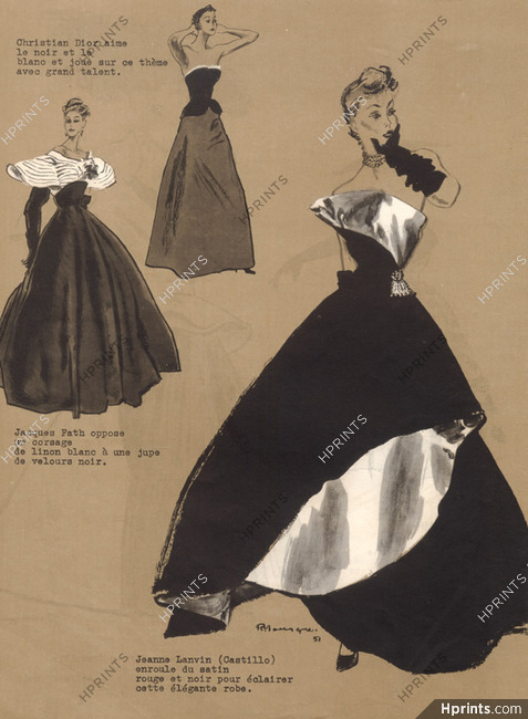 Jeanne Lanvin 1951 black and white Evening Gown, Pierre Mourgue