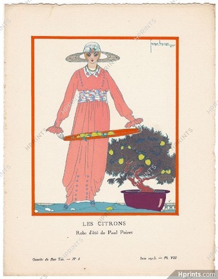 Les Citrons, 1913 - Georges Lepape, Robe d'été de Paul Poiret. La Gazette du Bon Ton, n°8 — Planche VIII