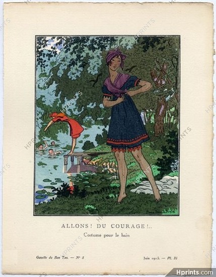 Allons ! Du Courage !.., 1913 - Pierre Brissaud, Costume pour le bain. La Gazette du Bon Ton, n°8 — Planche III