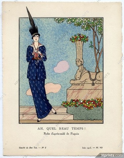Ah, Quel Beau Temps !, 1913 - George Barbier, Robe d'après-midi de Paquin. La Gazette du Bon Ton, n°8 — Planche VII