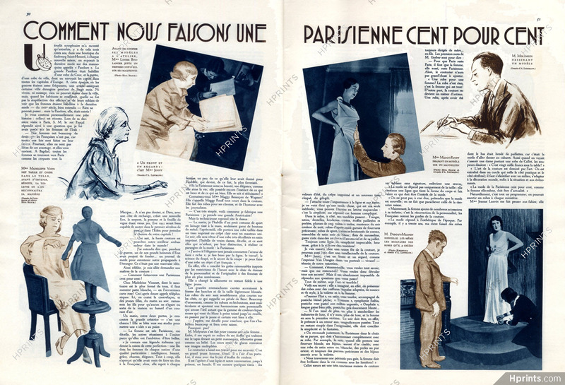 Comment nous faisons une Parisienne cent pour cent, 1933 - Vionnet, Molyneux, Jenny, Callot, Lanvin, Dupouy-Magnin, Louise Boulanger, Lucien Lelong, Chanel, Alex Lippmann, Text by Paule Hutzler, 3 pages