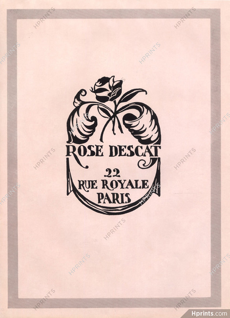 Rose Descat (Millinery) 1939 Label, 22 rue Royale