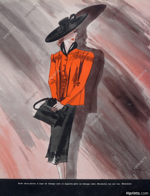 Molyneux 1941 Jaquette Summer Dress Leon Benigni Fashion Illustration
