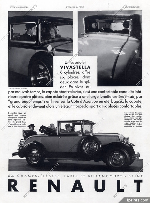 Renault (Cars) 1930 Modèle Cabriolet Vivastella