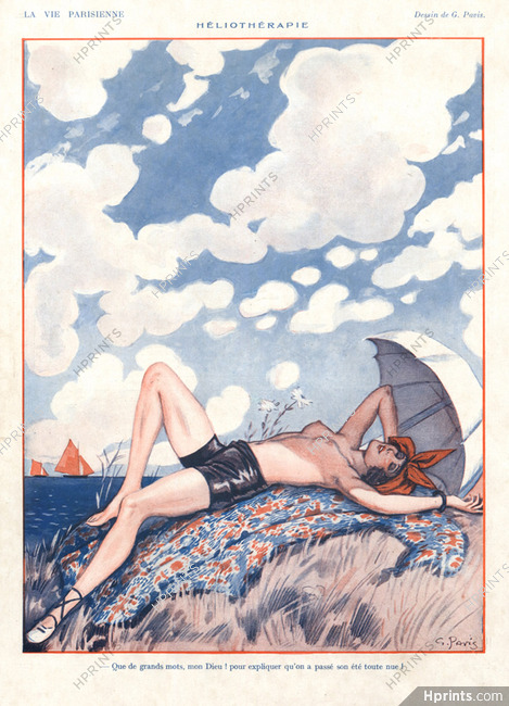 Georges Pavis 1926 Bathing Beauty Topless Seashore