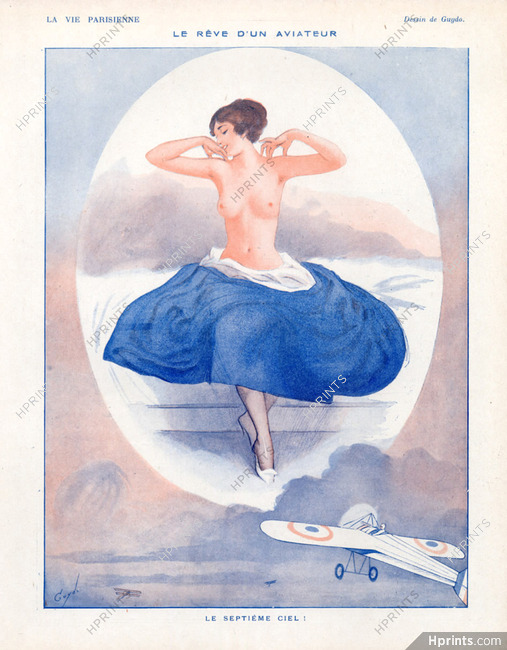 Guydo 1916 "Le Rêve d'un Aviateur" Airman Dream Sexy Girl Topless