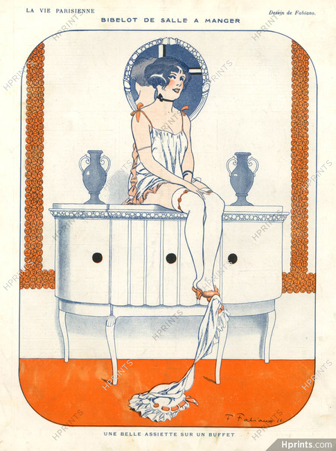 Fabien Fabiano 1916 "Une belle assiette sur un buffet" Decorative Arts, Sexy Girl