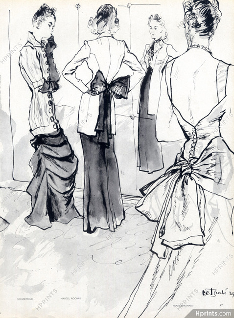 Schiaparelli, Rochas, Francevramant 1939 backless Evening Gown, René Bouché
