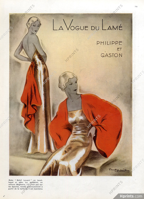 Philippe et Gaston 1933 backless lamé Evening Gown, Paul Valentin