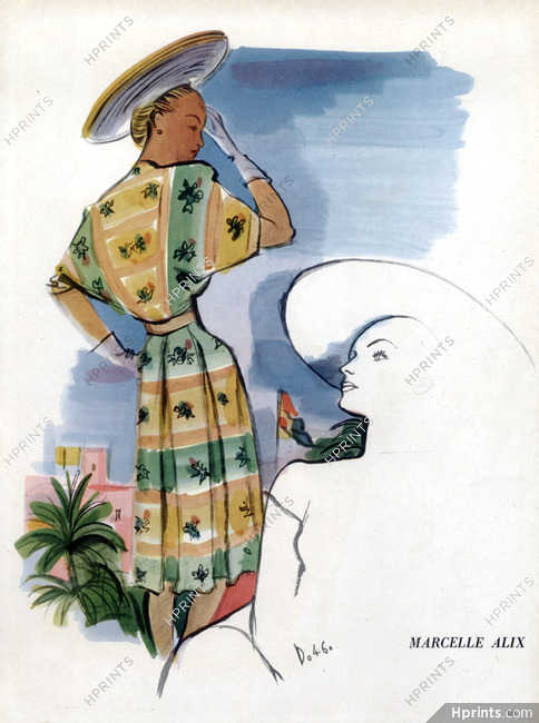 Marcelle Alix 1947 Summer Dress André Delfau Fashion Illustration