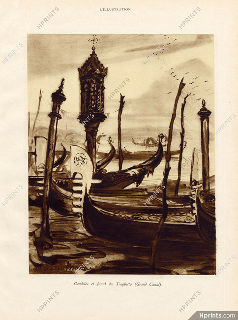 André Maire 1926 Gondoles et fanal du Traghetto, Venise