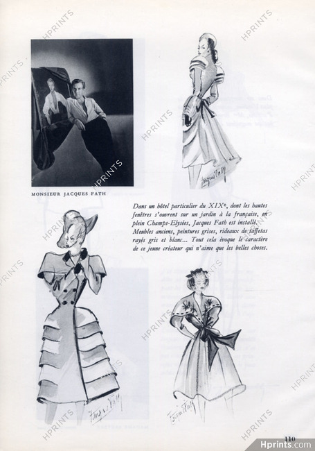 Jacques Fath 1945 Portrait & Fashion Drawings