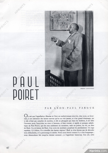 Paul Poiret, 1946 - Dans ses Laboratoires de Parfums Portrait Perfumes Laboratory, Photos Lipnitsky, Text by Léon-Paul Fargue, 3 pages