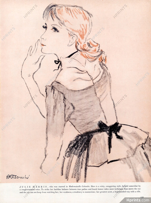 René Bouché 1954 Julie Harris Portrait who was Starred in Mademoiselle Colombe