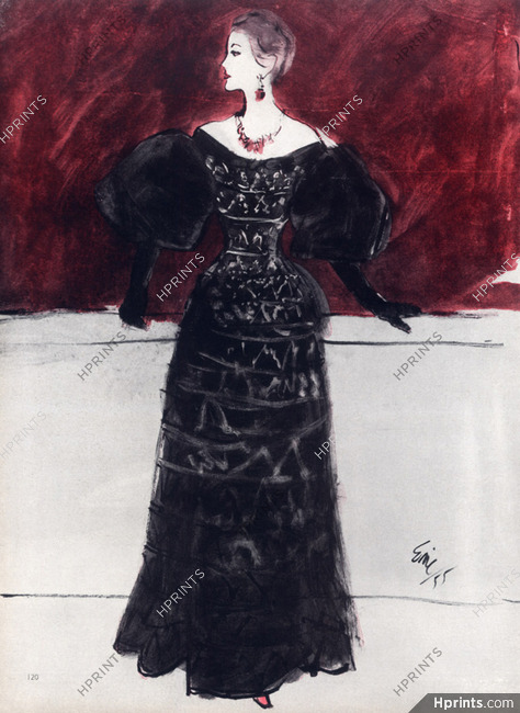 Eric (Carl Erickson) 1955 Jacques Fath Evening Gown Fashion Illustration