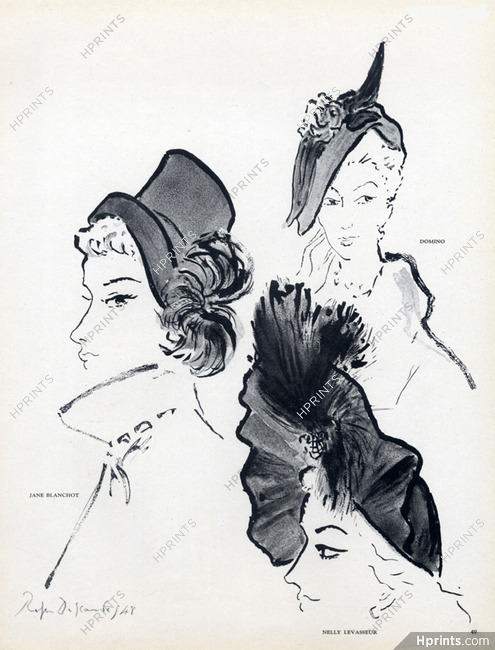 Roger Descombes 1948 Jane Blanchot & Nelly Levasseur, Hats