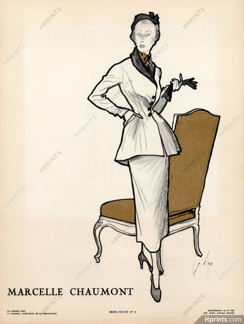 Louchel 1948 Marcelle Chaumont Suit Fashion Illustration