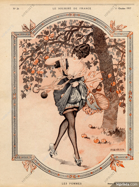 Maurice Pepin 1917 "Les Pommes" Apples, Sexy Girl Topless