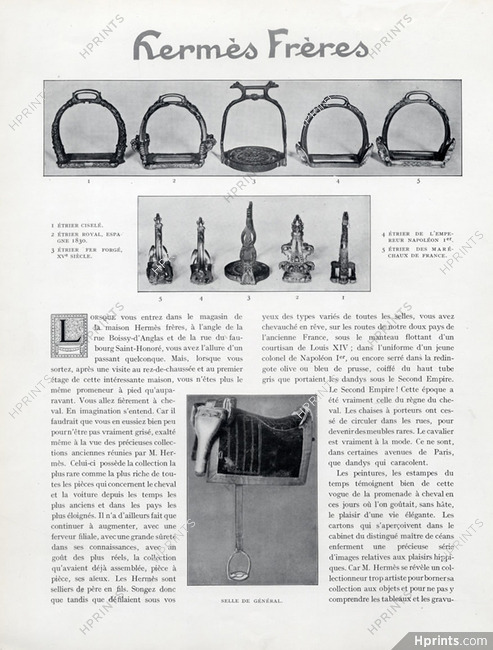 Hermès Frères, 1924 - Archive Document Research, Stirrup Saddle, Carle Vernet La Promenade au Bois Calash, 5 pages