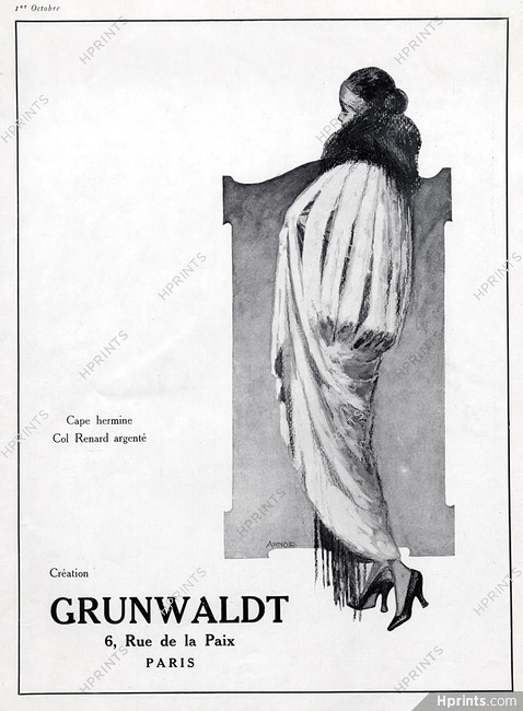Grunwaldt 1922 Ermine Fur Coat Fashion Illustration