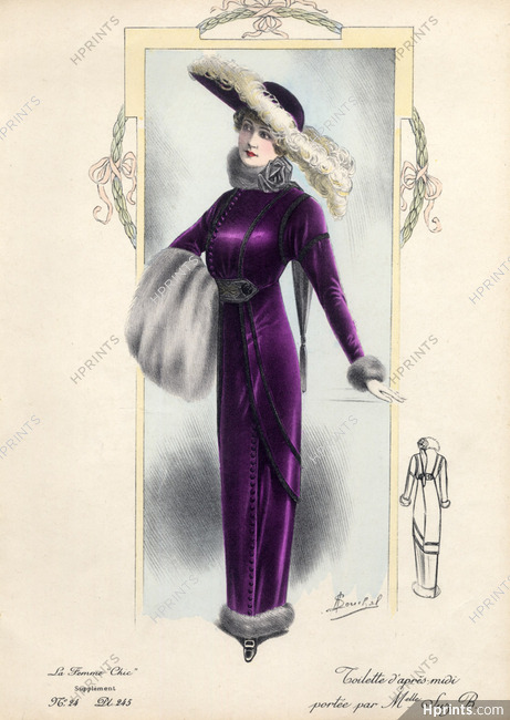 Femme chic 1913 Toilette d'après-Midi, Fur, A. Louchel