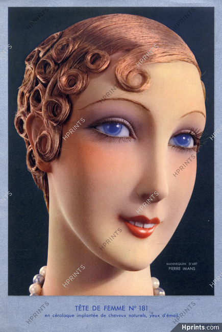 Pierre Imans 1930 Head in Céralaque Hairstyle Woman Art Deco style