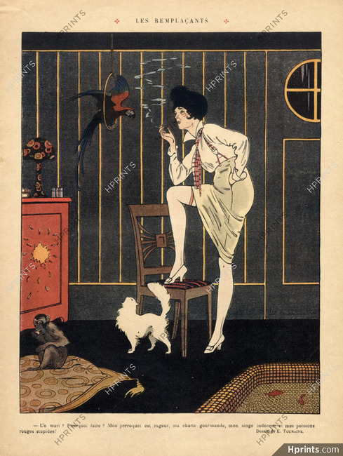 Edouard Touraine 1914 Elegant The Substitutes... Parrot Cat Monkey