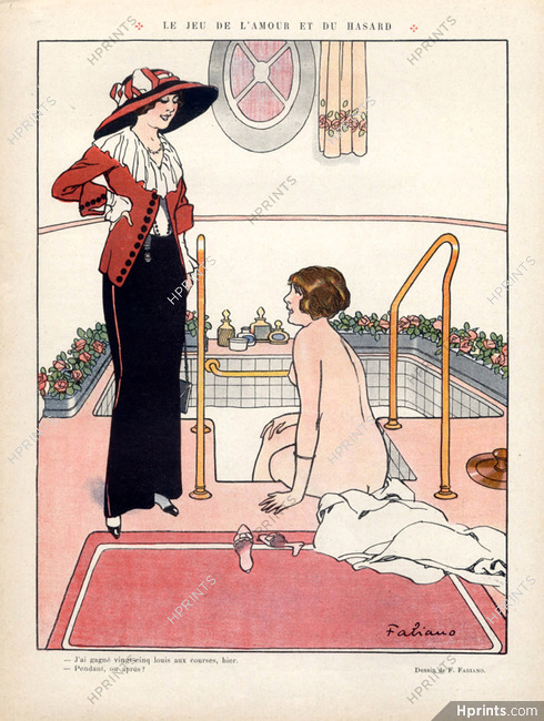Fabien Fabiano 1912 Attractive Girl in her Bathtub Nude