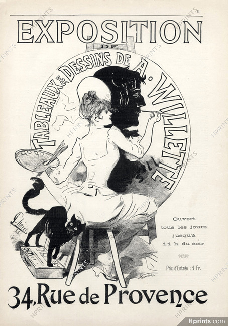 Jules Cheret 1888 Exposition Drawing Willette Art Nouveau Style Painter Cat