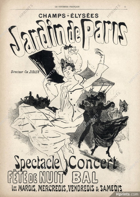 Jules Cheret 1890 "Jardin de Paris" Dancers Music-Hall, Art Nouveau Style