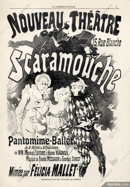 Jules Cheret 1891 Scaramouche Pantomine-Ballet Harlequin Pierrot