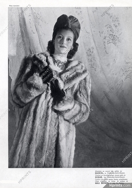 Max Boinet Necklace & Clips 1941 Sygur Turban, Marcel Fur Coat